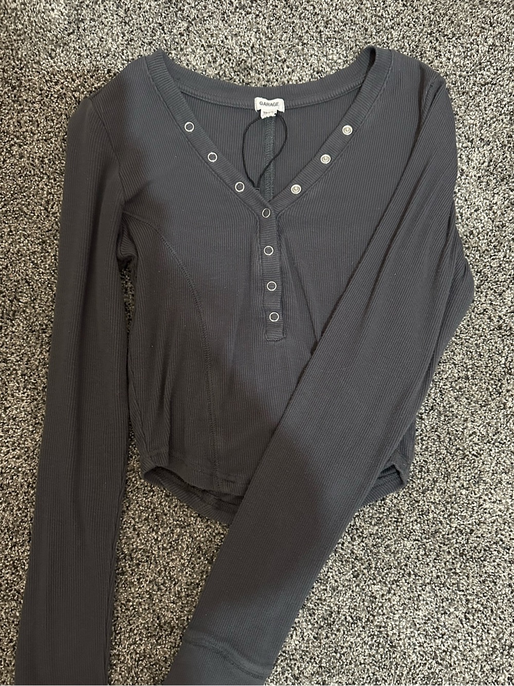 Garage Charcoal Ribbed Snap-Front Long Sleeve Tee